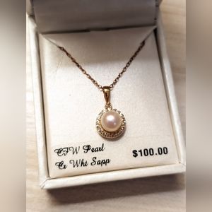 Radiant Gem 18K over Sterling Silver Pearl Necklace